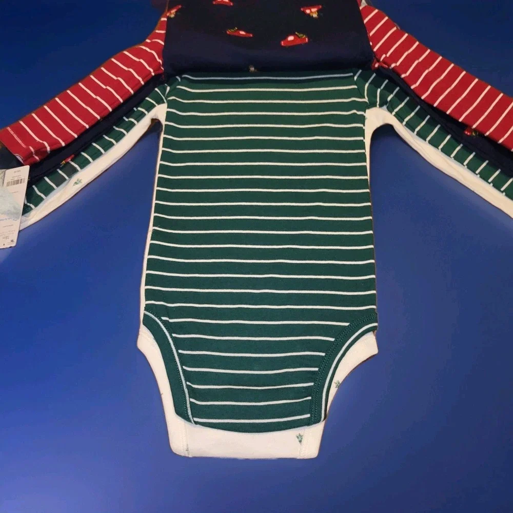 Carter's 4 Pack Boys Long Sleeve Christmas Bodysuits Red Truck Trees NWT $30